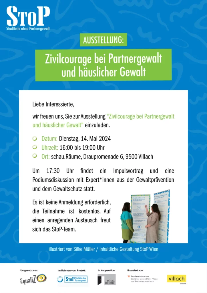 StoP-Einladung zur Ausstellung "Zivilcourage bei Partnergewalt und häuslicher Gewalt"